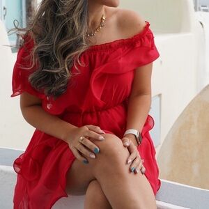 Red chiffon dress